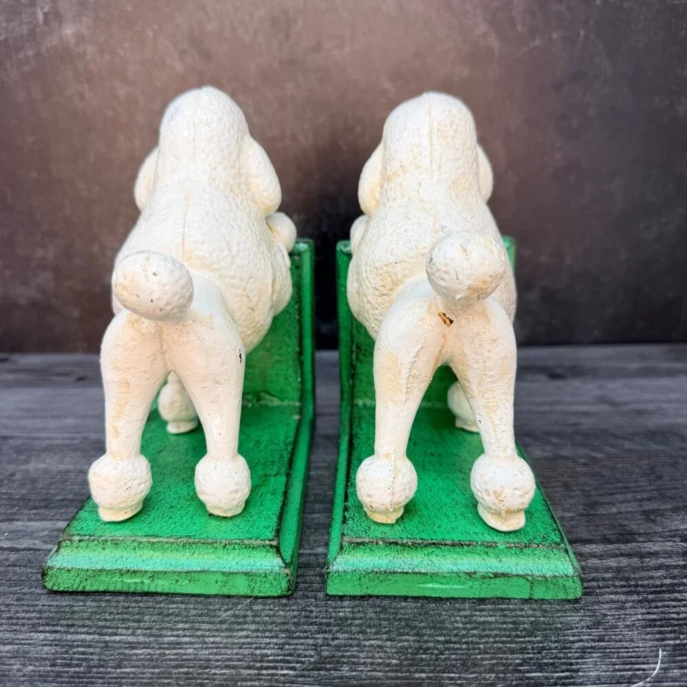 Cast Iron White Poodle Dog Bookends Pair Vintage Style Midcentury MCM Heavy